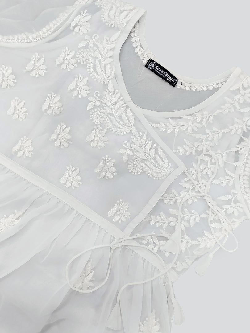 Seva Chikan Hand Embroidered Georgette Lucknowi Chikan Top With Slip