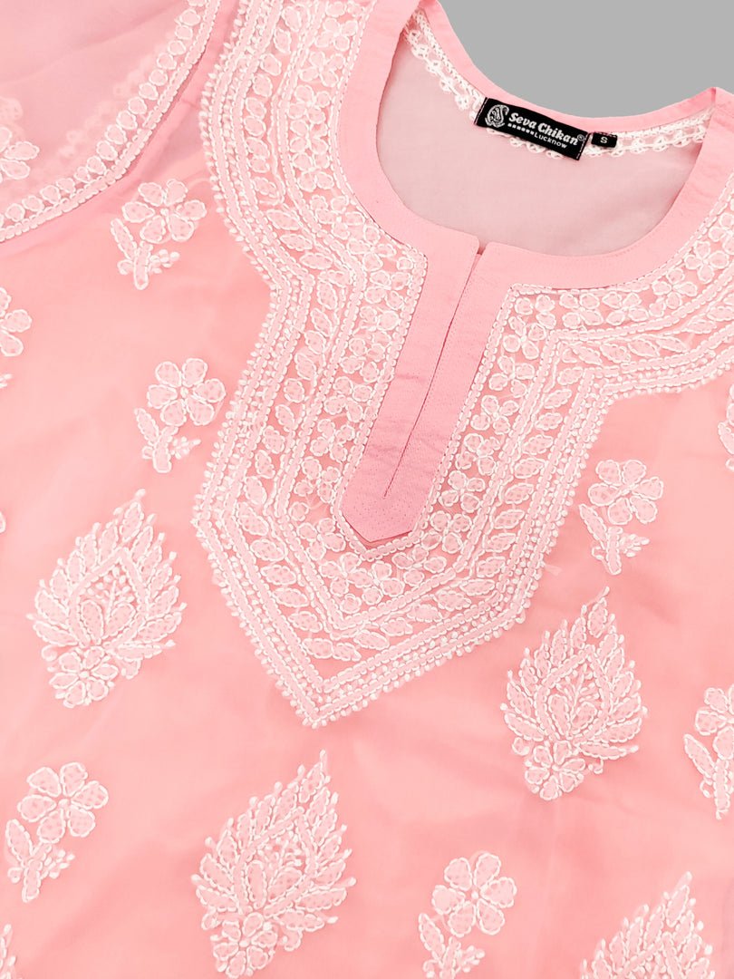 Seva Chikan Hand Embroidered Georgette Lucknowi Chikankari Top With Slip