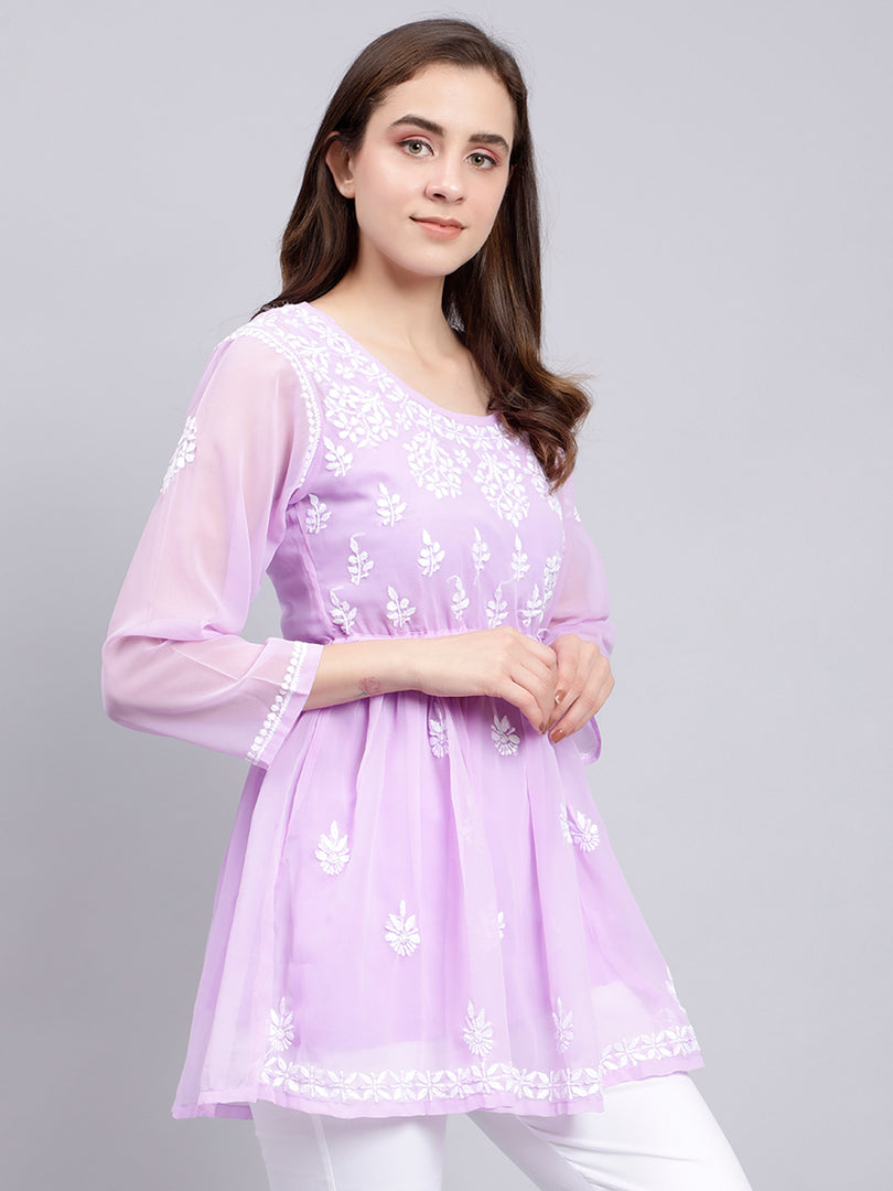 Seva Chikan Hand Embroidered Georgette Lucknowi Chikankari Top With Slip