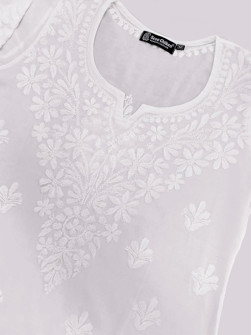 Seva Chikan Hand Embroidered White Cotton Lucknowi Chikankari Top SCL9101
