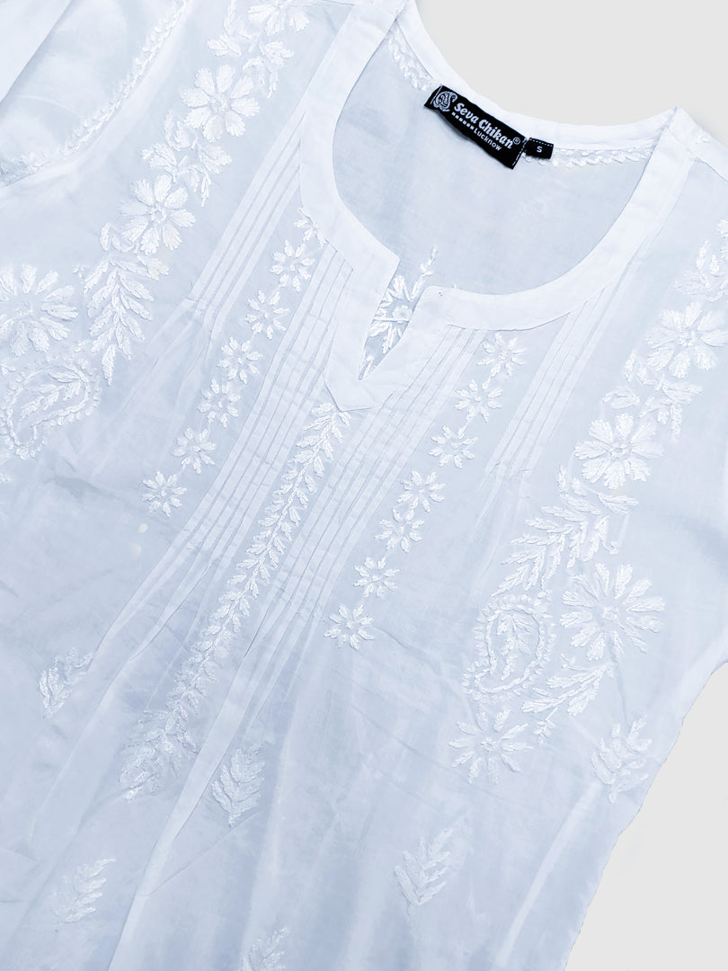 Seva Chikan Hand Embroidered White Cotton Lucknowi Chikankari Top SCL9106