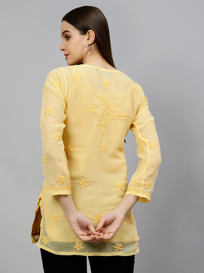 Seva Chikan Hand Embroidered Georgette Lucknowi Chikankari Top With Slip