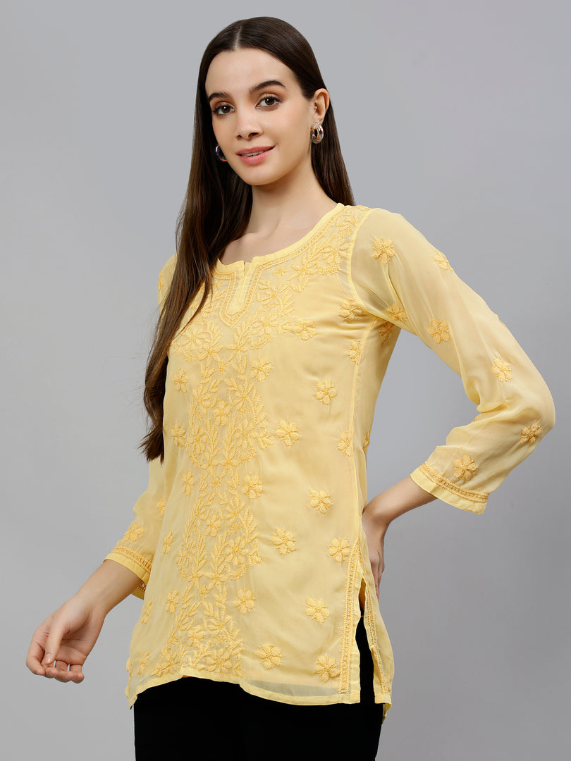 Seva Chikan Hand Embroidered Georgette Lucknowi Chikankari Top With Slip