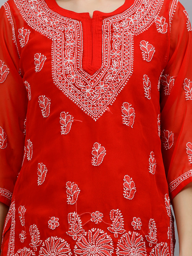 Seva Chikan Hand Embroidered Georgette Lucknowi Chikankari Top With Slip
