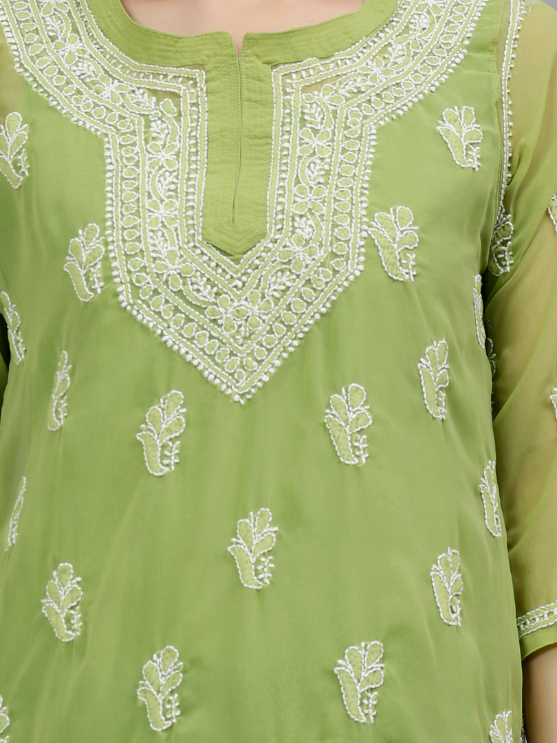 Seva Chikan Hand Embroidered Georgette Lucknowi Chikankari Top With Slip