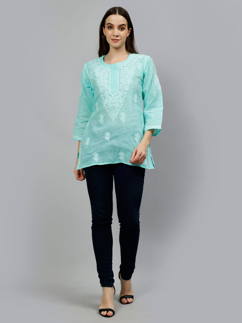 Seva Chikan Hand Embroidered Terivoil Cotton Lucknowi Chikankari Top