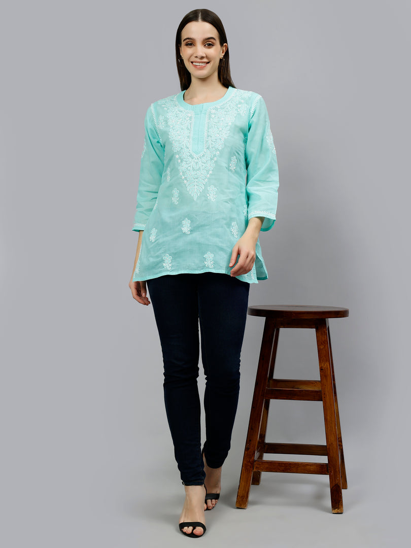 Seva Chikan Hand Embroidered Terivoil Cotton Lucknowi Chikankari Top