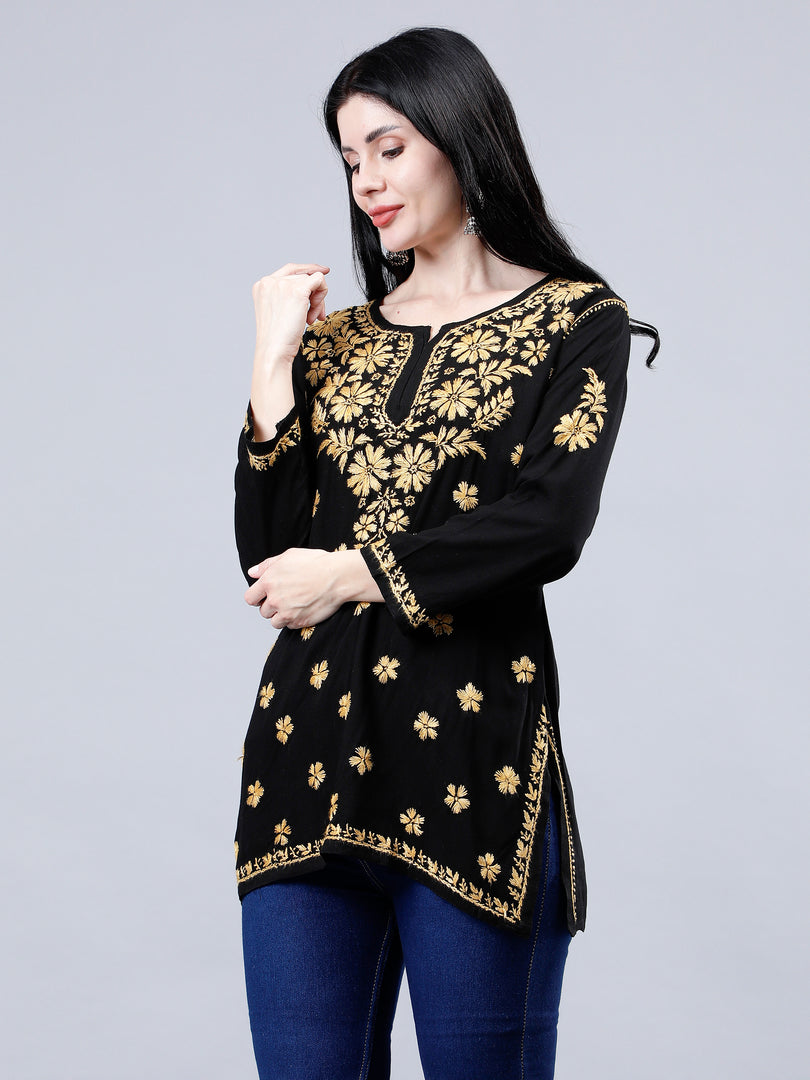 Seva Chikan Hand Embroidered Rayon Lucknowi Chikankari Top