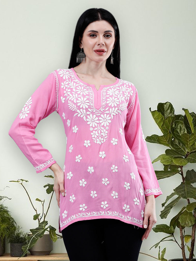 Seva Chikan Hand Embroidered Rayon Lucknowi Chikankari Top