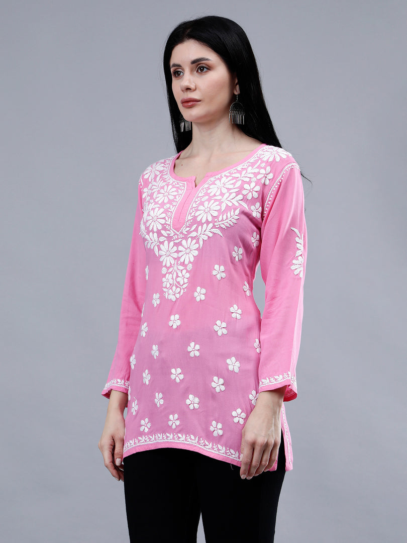 Seva Chikan Hand Embroidered Rayon Lucknowi Chikankari Top