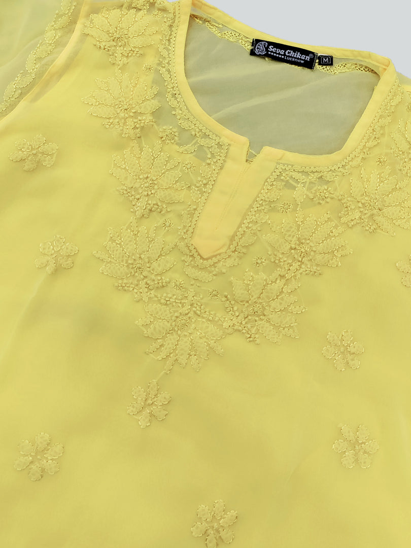 Seva Chikan Hand Embroidered Georgette Lucknowi Chikankari Top With Slip