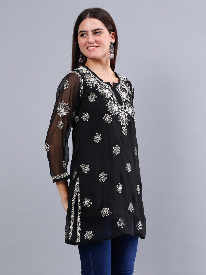 Seva Chikan Hand Embroidered Georgette Lucknowi Chikankari Top With Slip