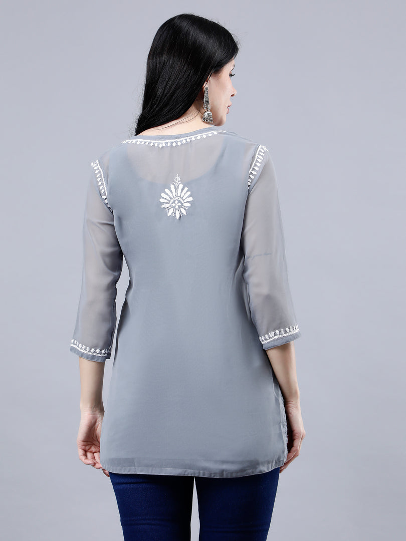 Seva Chikan Hand Embroidered Georgette Lucknowi Chikankari Top With Slip