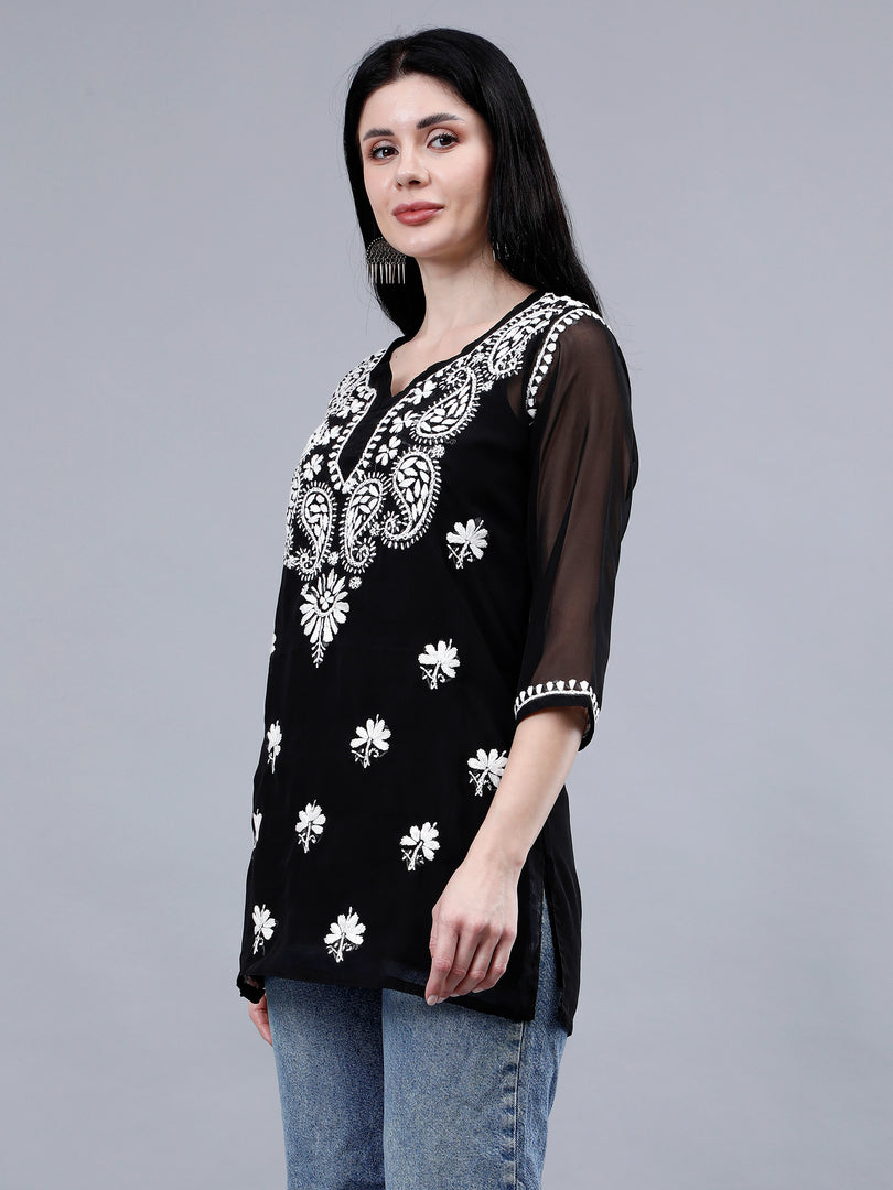 Seva Chikan Hand Embroidered Georgette Lucknowi Chikankari Top With Slip