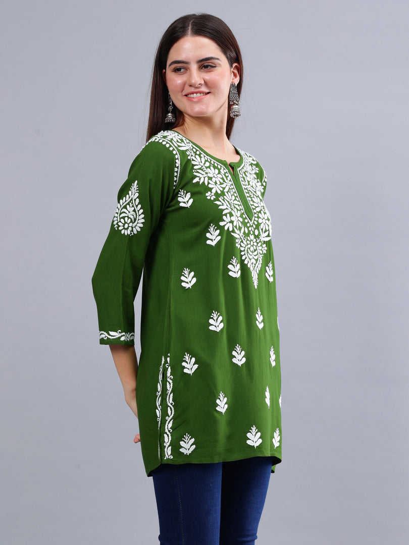 Seva Chikan Hand Embroidered Rayon Lucknowi Chikankari Top