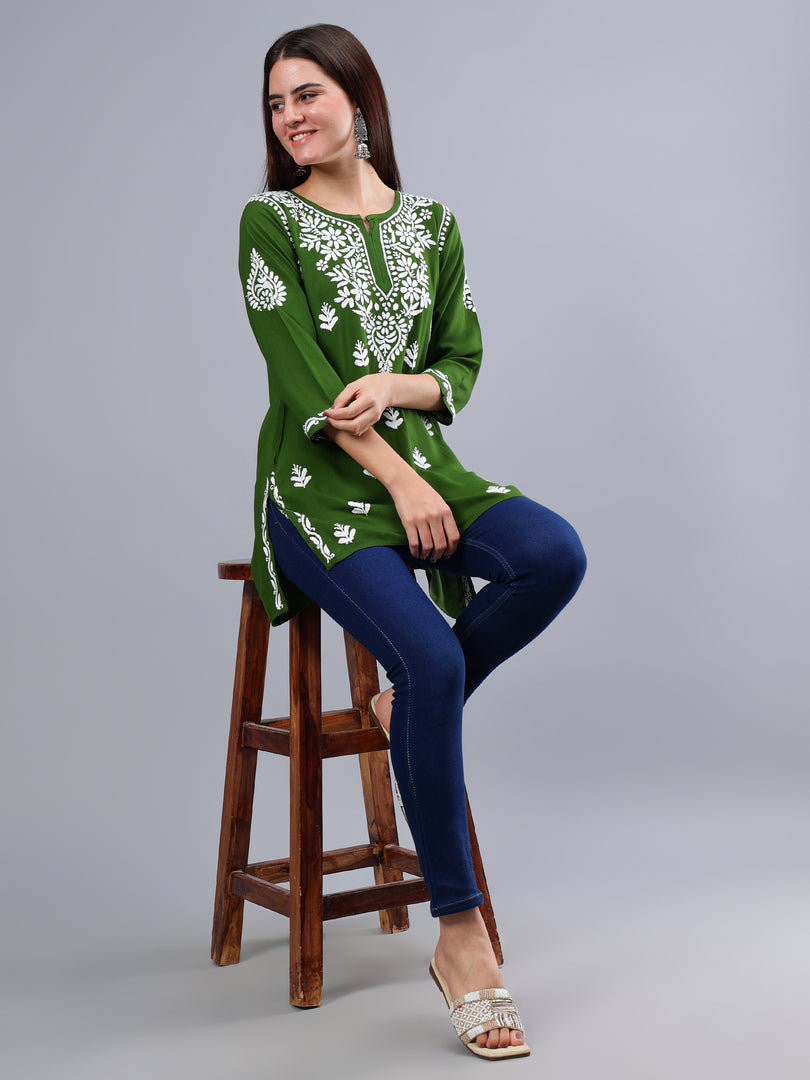 Seva Chikan Hand Embroidered Rayon Lucknowi Chikankari Top