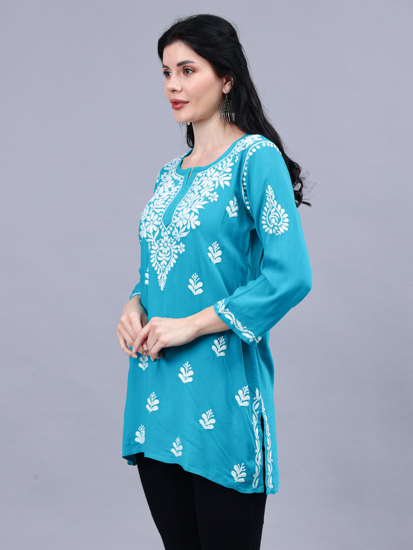 Seva Chikan Hand Embroidered Rayon Lucknowi Chikankari Top