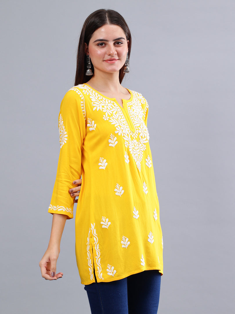 Seva Chikan Hand Embroidered Rayon Lucknowi Chikankari Top