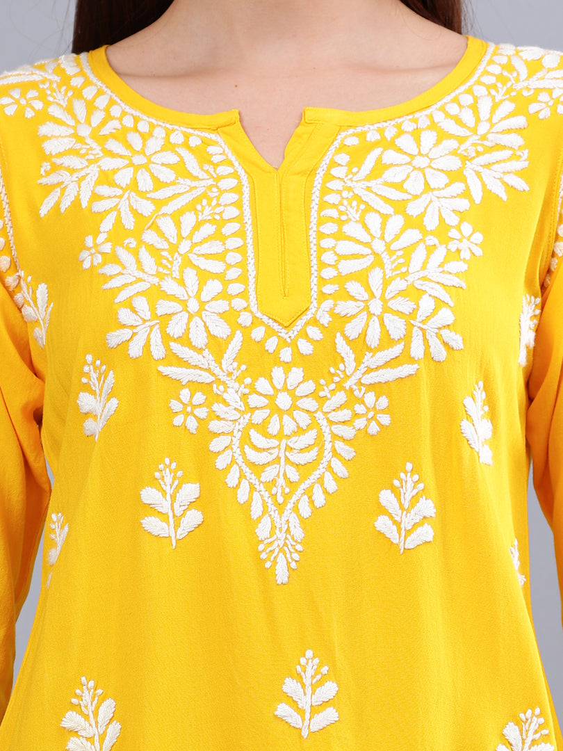 Seva Chikan Hand Embroidered Rayon Lucknowi Chikankari Top