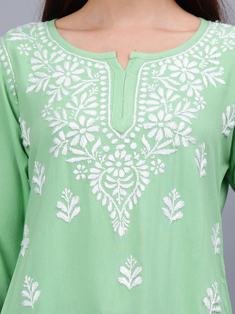 Seva Chikan Hand Embroidered Rayon Lucknowi Chikankari Top