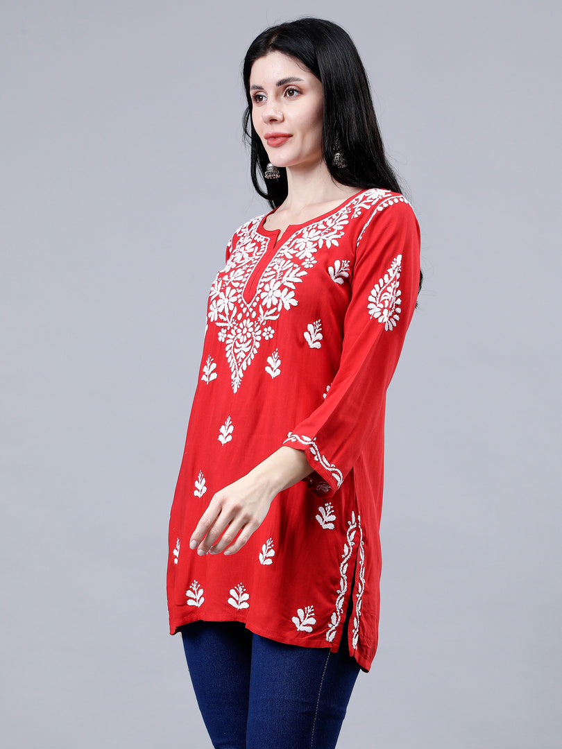 Seva Chikan Hand Embroidered Rayon Lucknowi Chikankari Top