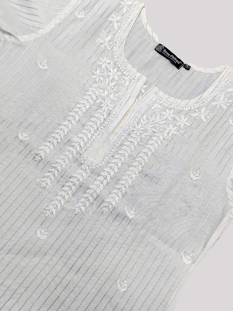 Seva Chikan Hand Embroidered Chanderi Lucknowi Chikan Top With Slip