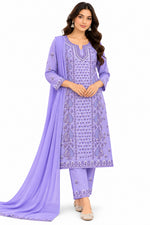 Load image into Gallery viewer, Seva Chikan Hand Embroidere Mauve Terivoil Cotton Lucknowi Chikankari Unstitched Suit Piece-SEV15019