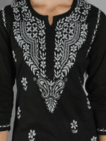 Load image into Gallery viewer, Seva Chikan Hand Embroidered Black Cotton Chikankari Kurta