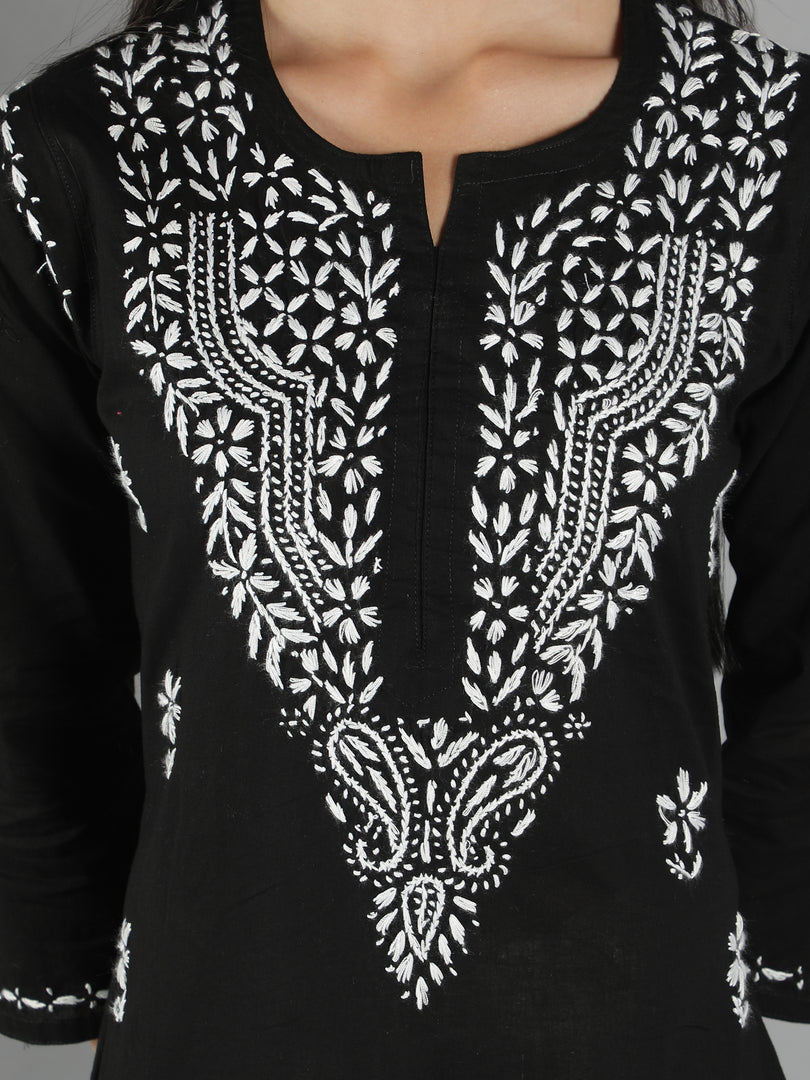 Seva Chikan Hand Embroidered Black Cotton Chikankari Kurta