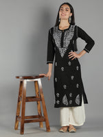 Load image into Gallery viewer, Seva Chikan Hand Embroidered Black Cotton Chikankari Kurta