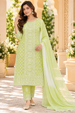 Load image into Gallery viewer, Seva Chikan Hand Embroidered Pista Green Cotton Lucknowi Chikankari Unstitched Suit Piece-SEV15036