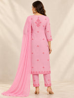 Load image into Gallery viewer, Seva Chikan Hand Embroidere Pink Terivoil Cotton Lucknowi Chikankari Unstitched Suit Piece-SEV15018
