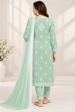 Load image into Gallery viewer, Seva Chikan Hand Embroidered Sea Green Cotton Lucknowi Chikankari Unstitched Suit Piece-SEV15037