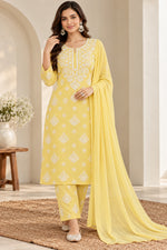 Load image into Gallery viewer, Seva Chikan Hand Embroidered Yellow Terivoil Cotton Lucknowi Chikankari Unstitched Suit Piece-SCL13141