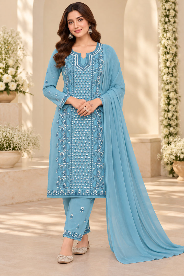 Seva Chikan Hand Embroidere Grey Terivoil Cotton Lucknowi Chikankari Unstitched Suit Piece-SEV15016