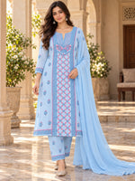 Load image into Gallery viewer, Seva Chikan Hand Embroidere Blue Terivoil Cotton Lucknowi Chikankari Unstitched Suit Piece-SEV15027