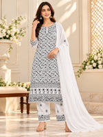 Load image into Gallery viewer, Seva Chikan Hand Embroidered White Terivoil Cotton Lucknowi Chikankari Unstitched Suit Piece-SEV15005
