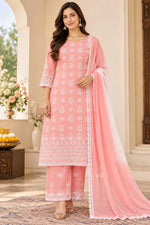 Load image into Gallery viewer, Seva Chikan Hand Embroidered Peach Cotton Lucknowi Chikankari Unstitched Suit Piece-SEV15050