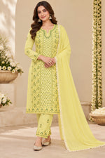 Load image into Gallery viewer, Seva Chikan Hand Embroidere Lemon Terivoil Cotton Lucknowi Chikankari Unstitched Suit Piece-SEV15015