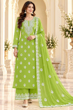 Load image into Gallery viewer, Seva Chikan Hand Embroidered Green Georgette Lucknowi Chikankari Unstitched Suit Piece-SEV15044