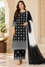 Load image into Gallery viewer, Seva Chikan Hand Embroidered Black Cotton Lucknowi Chikankari Unstitched Suit Piece-SEV15052