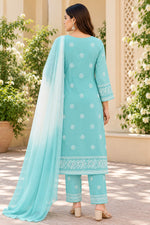 Load image into Gallery viewer, Seva Chikan Hand Embroidered Sea Green Cotton Lucknowi Chikankari Unstitched Suit Piece-SEV15031