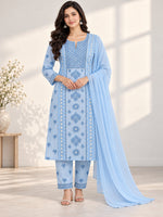 Load image into Gallery viewer, Seva Chikan Hand Embroidere Blue Terivoil Cotton Lucknowi Chikankari Unstitched Suit Piece-SEV15022