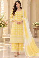 Load image into Gallery viewer, Seva Chikan Hand Embroidered Yellow Cotton Lucknowi Chikankari Unstitched Suit Piece-SEV15054