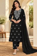Load image into Gallery viewer, Seva Chikan Hand Embroidered Black Terivoil Cotton Lucknowi Chikankari Unstitched Suit Piece-SCL13144