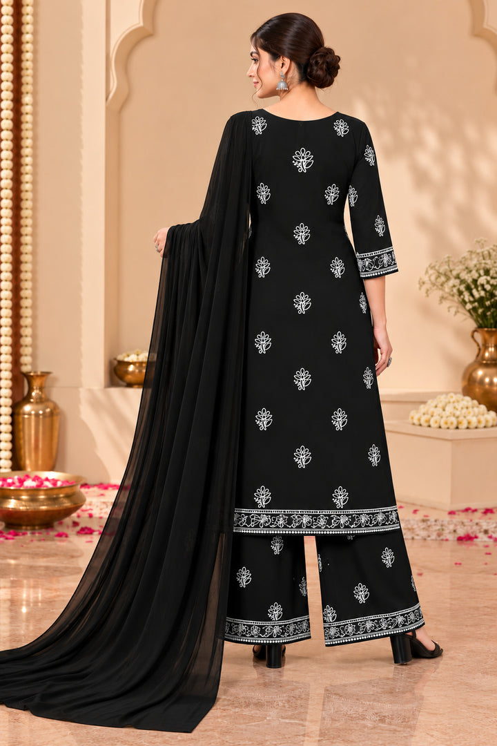 Seva Chikan Hand Embroidered Black Terivoil Cotton Lucknowi Chikankari Unstitched Suit Piece-SCL13139