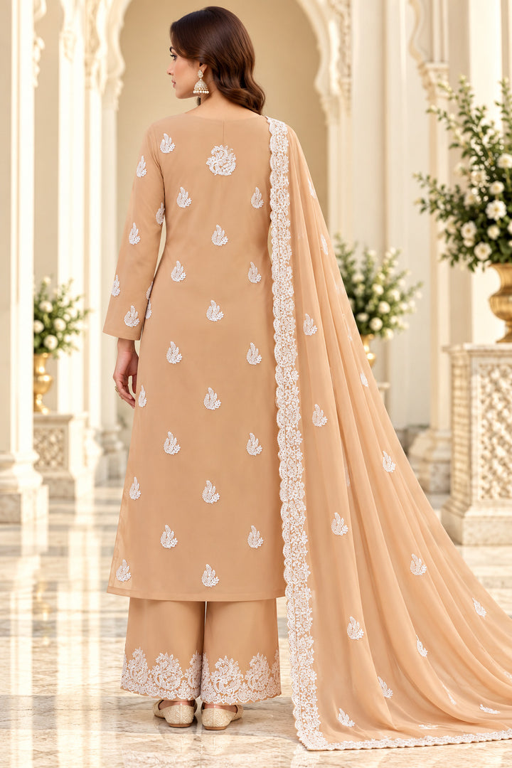 Seva Chikan Hand Embroidered Fawn Georgette Lucknowi Chikankari Unstitched Suit Piece-SEV15043