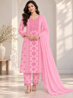 Load image into Gallery viewer, Seva Chikan Hand Embroidere Pink Terivoil Cotton Lucknowi Chikankari Unstitched Suit Piece-SEV15023