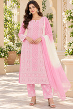 Load image into Gallery viewer, Seva Chikan Hand Embroidered Pink Cotton Lucknowi Chikankari Unstitched Suit Piece-SEV15030