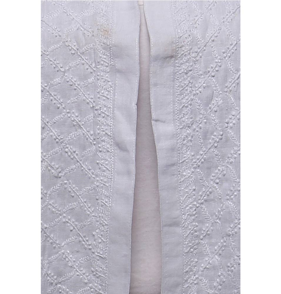 Seva Chikan Hand Embroidered White Cotton Lucknowi Chikankari Short Shirt - SCL0128